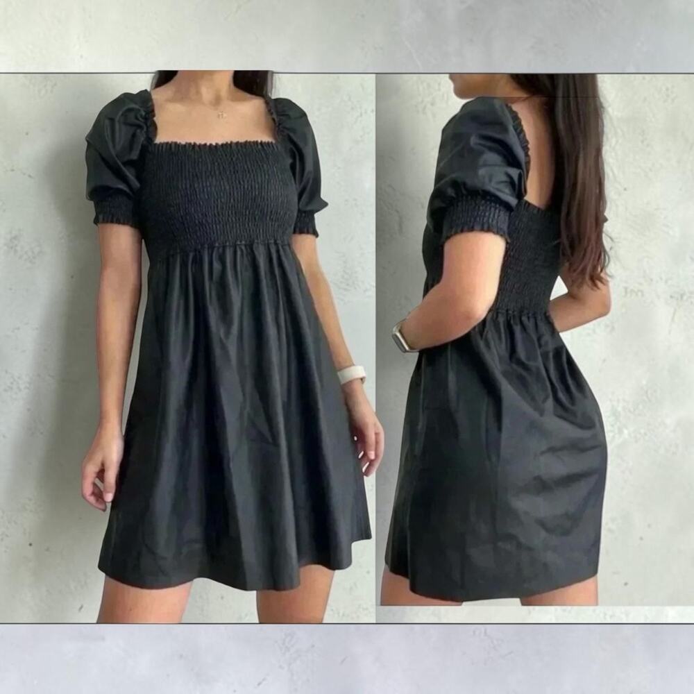 7 FOR ALL MANKIND Smocked Square Neck Sundress Mini Dress Faux Leather Coquette